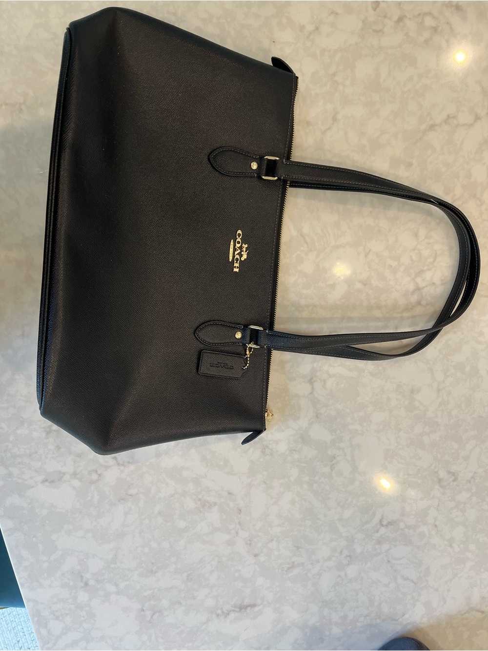 Coach Black Leather Tote with Gold Logo and Hardware